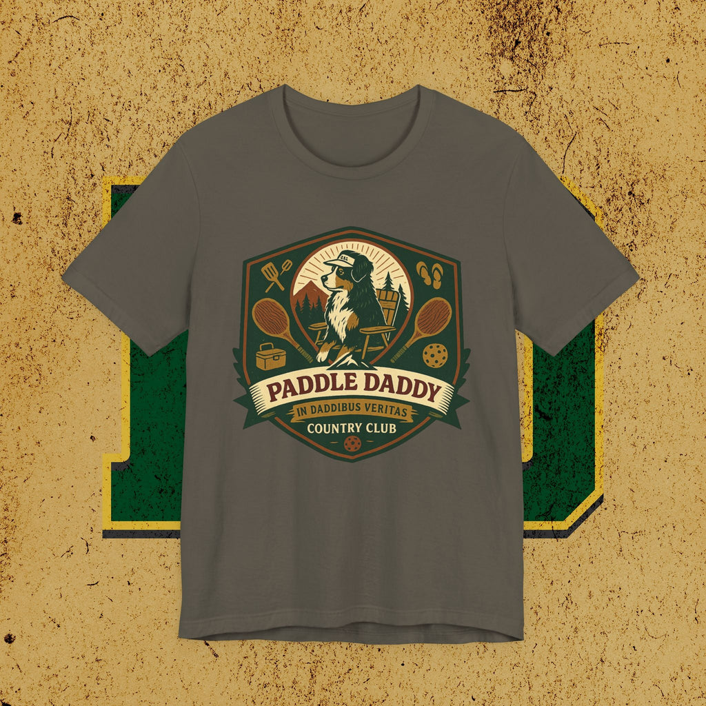 Paddle Daddy Country Club T-Shirt  Chloe Dog Graphic Tee, Funny Pickleball & Grill Shirt, In Daddibus Veritas Dadcore Apparel