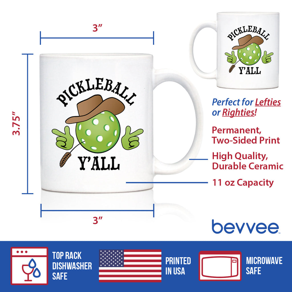Pickleball Y'all Coffee Mug Funny Pickleball Gifts for Picklers White Ceramic Coffee Cup