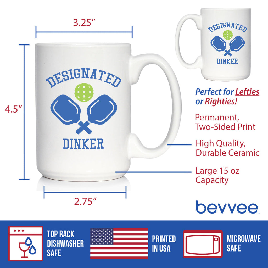 Designated Dinker - Funny Pickleball Coffee Mug Gifts for Women and Men