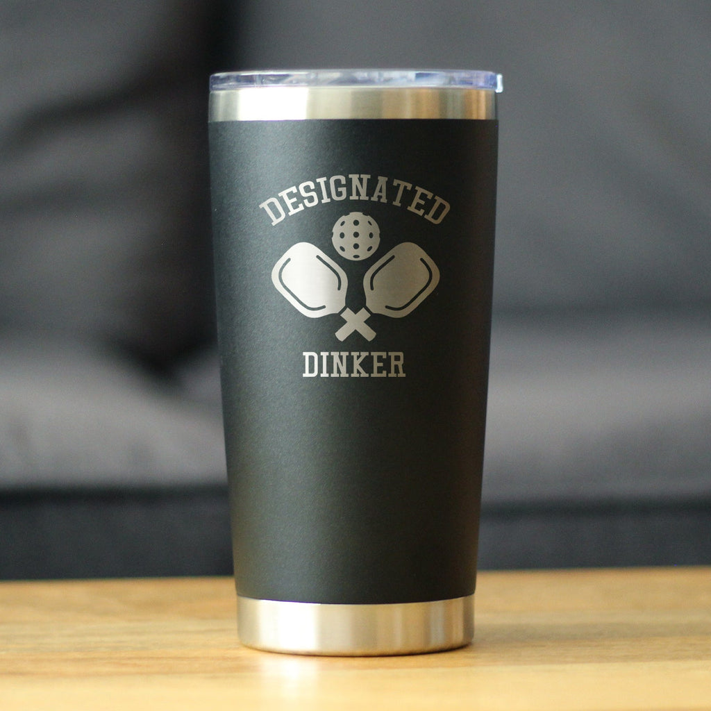 Designated Dinker - Insulated Coffee Tumbler Cup with Sliding Lid - Stainless Steel Insulated Mug - Funny Pickleball Themed Gifts and Decor
