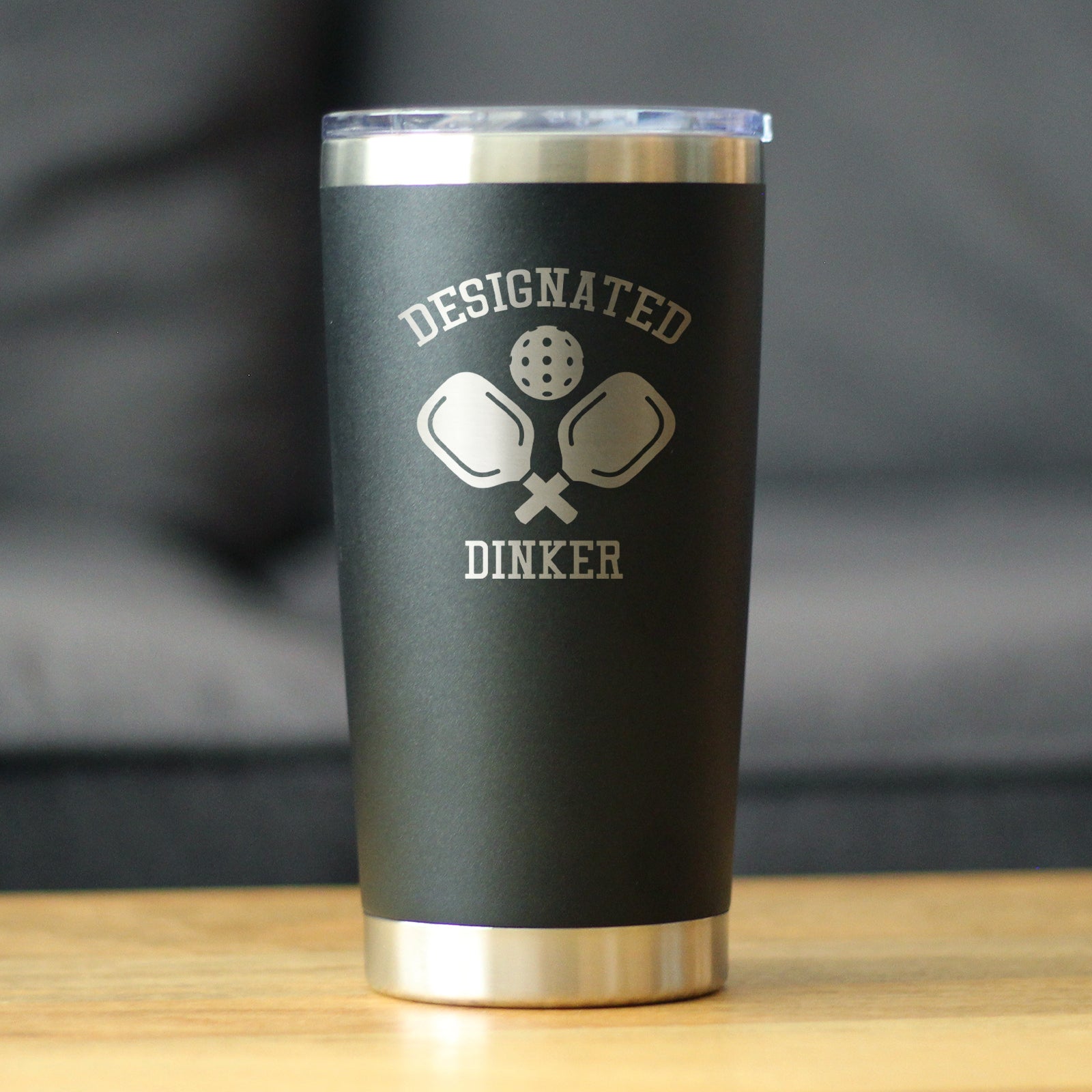 Designated Dinker - Insulated Coffee Tumbler Cup with Sliding Lid - Stainless Steel Insulated Mug - Funny Pickleball Themed Gifts and Decor