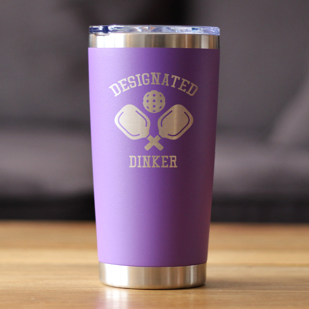 Designated Dinker - Insulated Coffee Tumbler Cup with Sliding Lid - Stainless Steel Insulated Mug - Funny Pickleball Themed Gifts and Decor