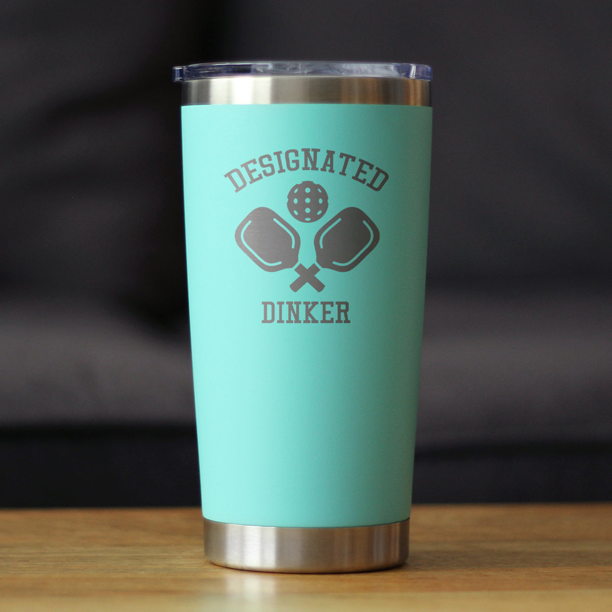 Designated Dinker - Insulated Coffee Tumbler Cup with Sliding Lid - Stainless Steel Insulated Mug - Funny Pickleball Themed Gifts and Decor