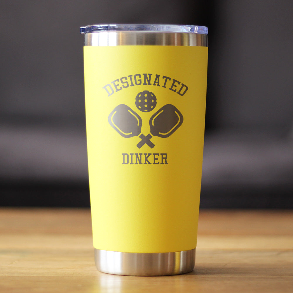 Designated Dinker - Insulated Coffee Tumbler Cup with Sliding Lid - Stainless Steel Insulated Mug - Funny Pickleball Themed Gifts and Decor