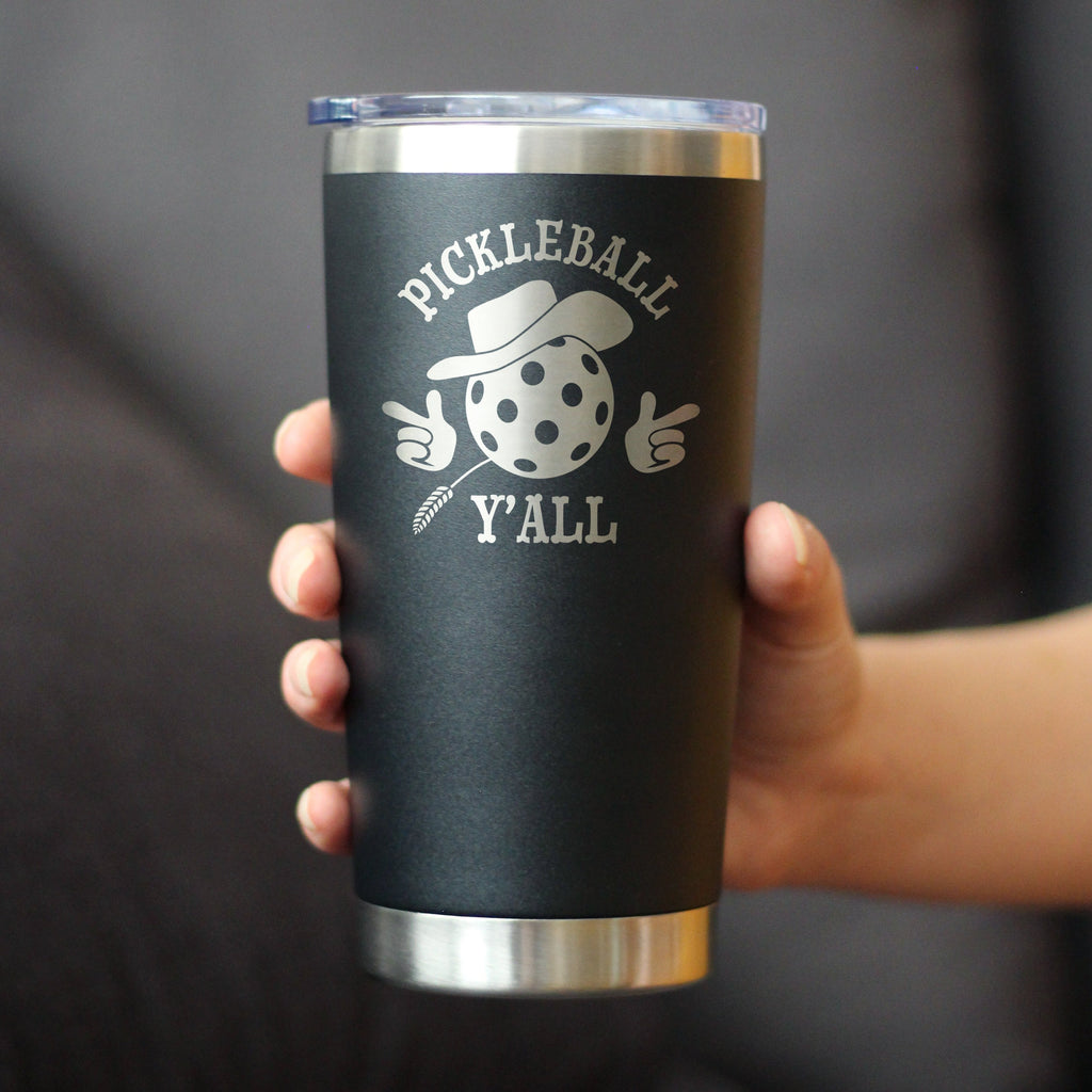 Funny Pickleball Gifts Insulated Coffee Tumbler with Sliding Lid Pickleball Y'all 20oz Stainless Steel Tumbler