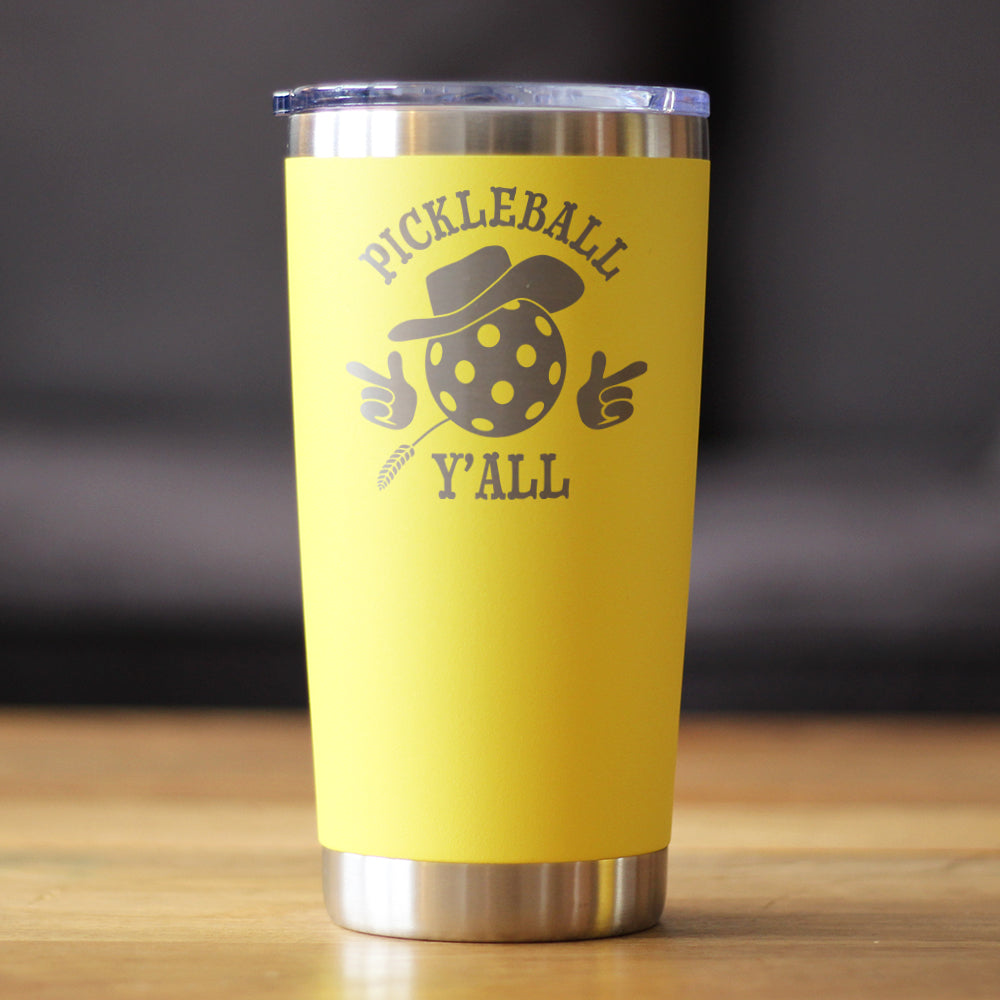 Funny Pickleball Gifts Insulated Coffee Tumbler with Sliding Lid Pickleball Y'all 20oz Stainless Steel Tumbler