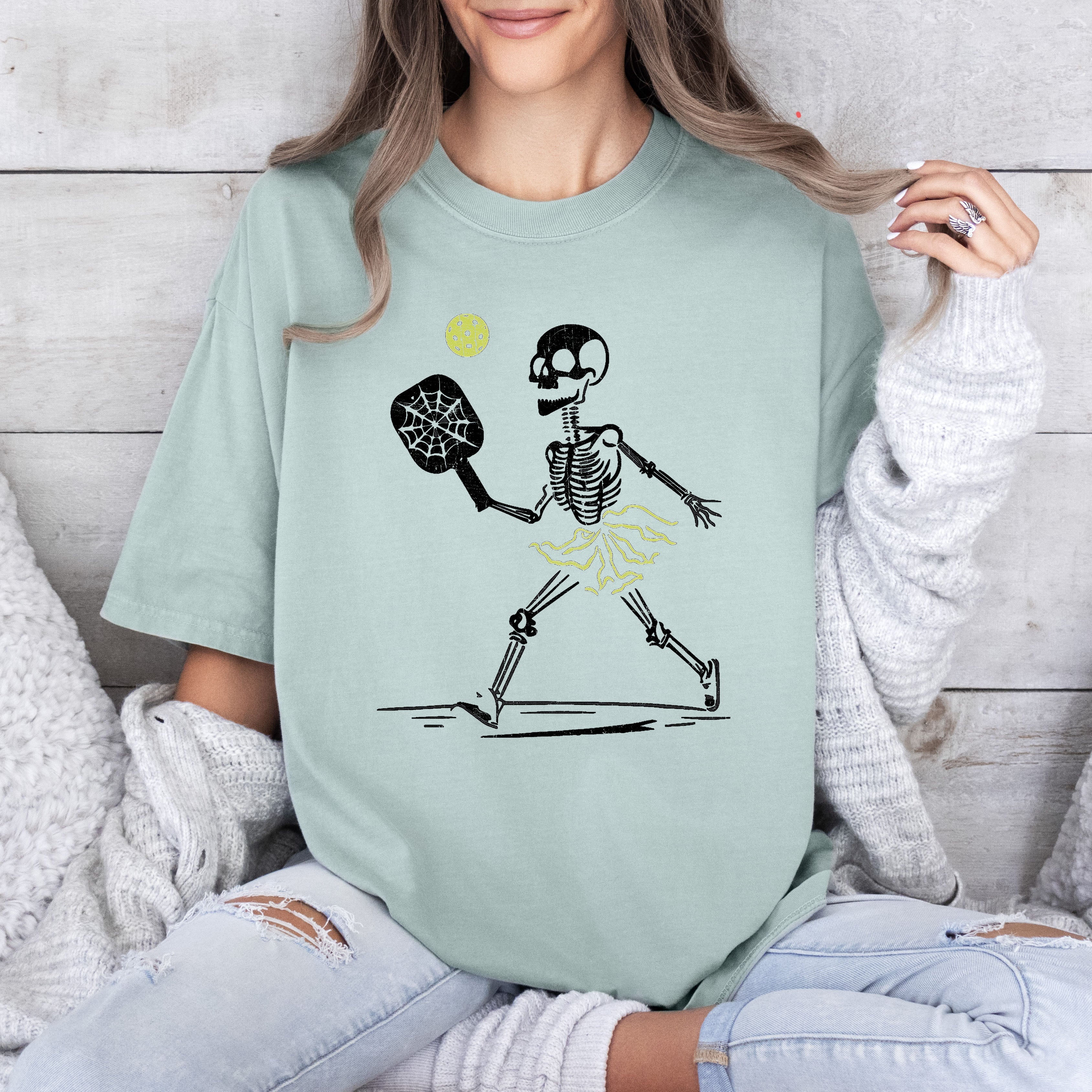 Skeleton Pickleball, Funny, Retro, Aesthetic, Vintage, Comfort Colors Tshirt