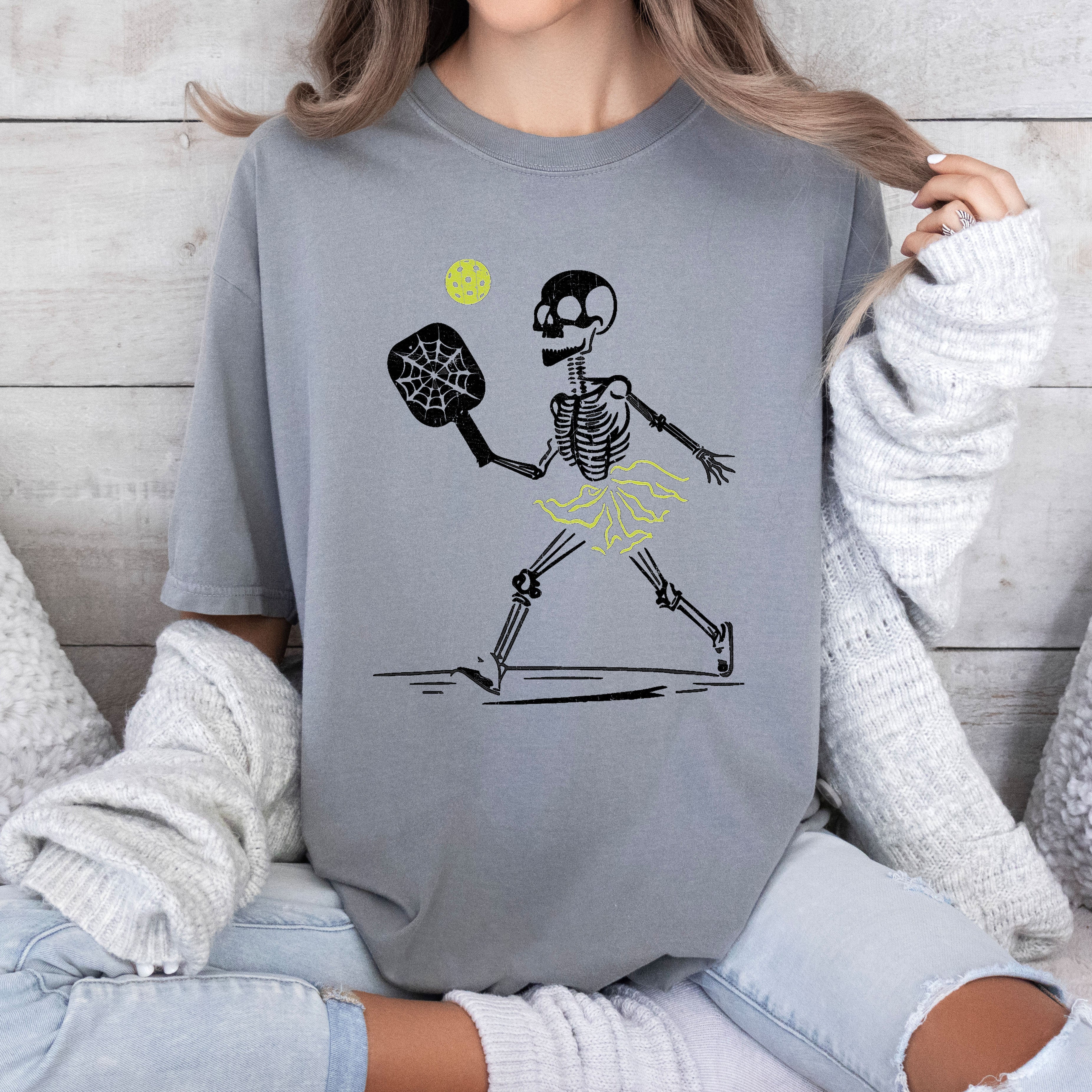 Skeleton Pickleball, Funny, Retro, Aesthetic, Vintage, Comfort Colors Tshirt